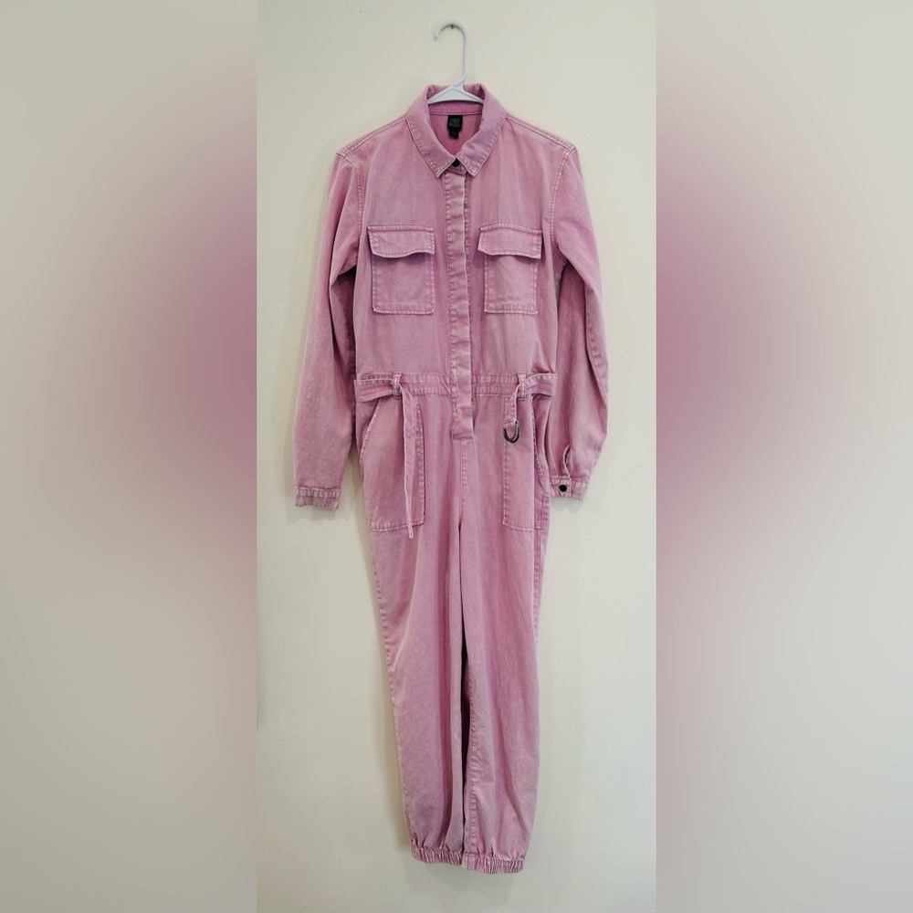 Wild Fable Utility Jumpsuit Long Sleeve Pink Denim Size Small EUC